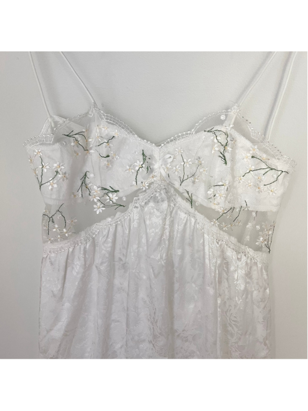 White Slip Dress Lingerie Floral Embroidery Lace Bow M/L Fairy Coquette Bridal - Picture 3 of 11